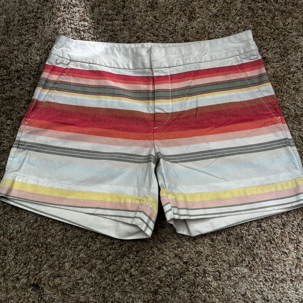 Tommy Hilfiger Women's Size 8 Multicolor Pastel and Coral Striped Chino Shorts